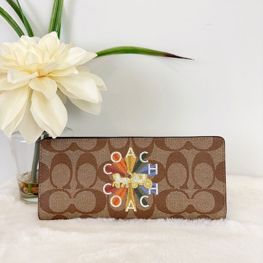 NWT COACH SLIM WALLET IN‎ SIGNATURE CANVAS WITH COACH RADIAL RAINBOW